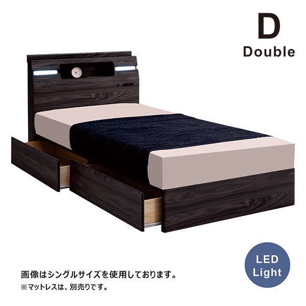 R076 ダブルベッド 宮付き、引き出し付き、幅140cm 美品 R076 ダブルベッド 宮付き、引き出し付き、幅140cm 美品