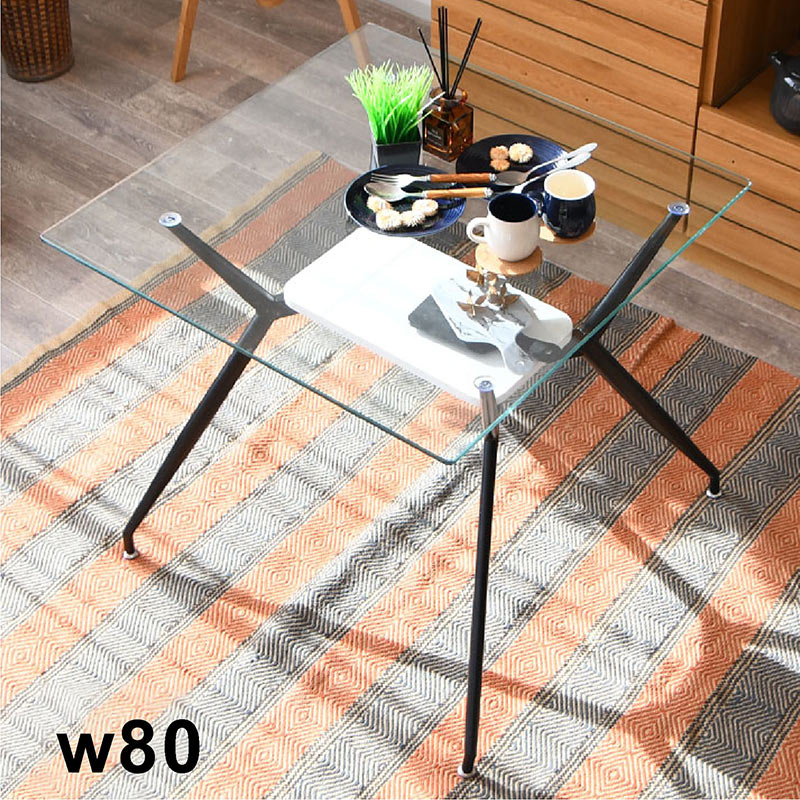 楽天市場】ダイニングテーブル ガラス 正方形 幅80 80x80 収納付き