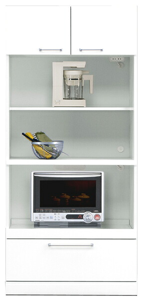 80幅 レンジ台 ラック レンジボード 食器棚 完成品 鏡面 ホワイト 白 ハイタイプ 80 奥行45cm 高さ180cm 日本製 開き戸 レンジラック キッチン収納 コンセント付き 引き出し レール付き スライドレール 可動棚 移動棚 高さ調節 大川家具 木製 送料無料｜家具通販 ぴぃーす