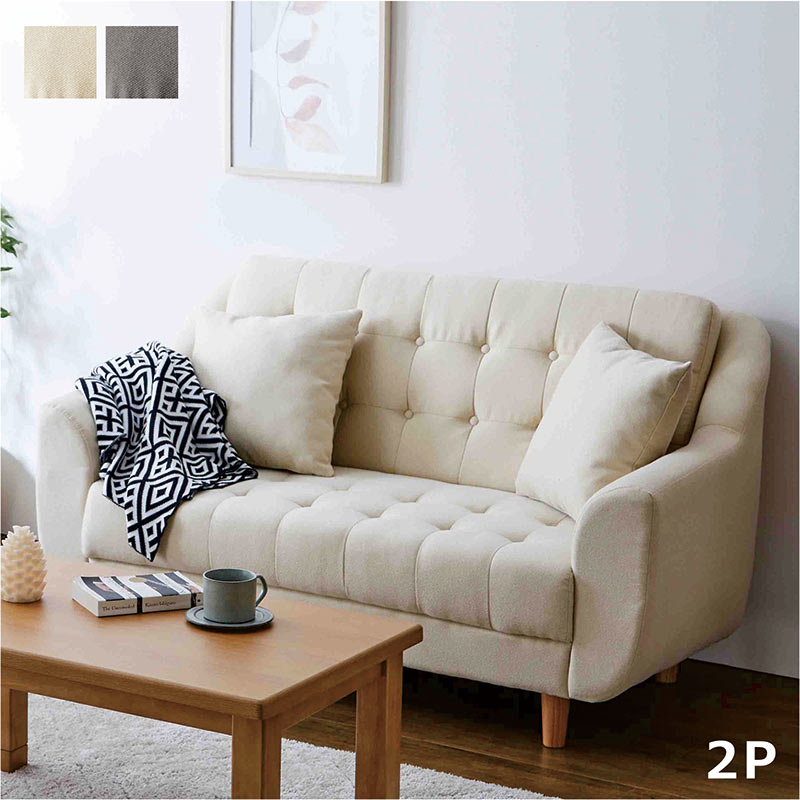 【美品】ソファ　アイボリー　ファブリック　2人掛け 美品】ソファ アイボリー 2人がけ ファブリック