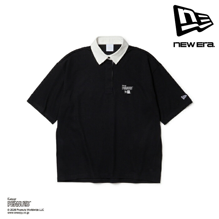 日本正規品 ニューエラ NEW ERA Women's 半袖 ラグビー シャツ Vintage PEANUTS ピーナッツ GOLF Circle ロゴ ブラック | ゴルフ 14865849 レディース ゴルフウェア|Woven