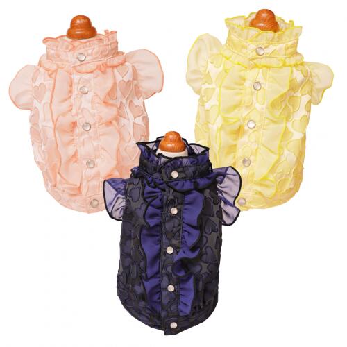 【GODPIVA】ハートフリルブラウス［ゴッドピバ］犬用 服 ドッグウェア プルオーバー 繻子調 立体ハート型 晴れ晴れしい