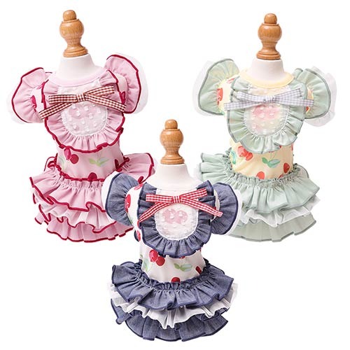 【GODPIVA】COOLプティチェリーワンピース［ゴッドピバ］ 犬用 ドッグウェア COOL原料品 ギンガム照合のしるし シュロの葉