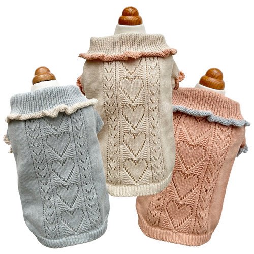 【GODPIVA】organic cotton ハート型編み物［ゴッドピバ］犬 服 ドッグウェア オーガニックコットン 日本製 無仕立てもの 刺しゅう
