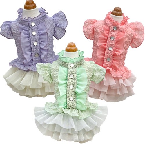 【GODPIVA】フルーツフリルワンピース［ゴッドピバ］犬 服 ドッグウェア シワ加工 立体生地 透け感 フェミニン ガーリー 7,440円