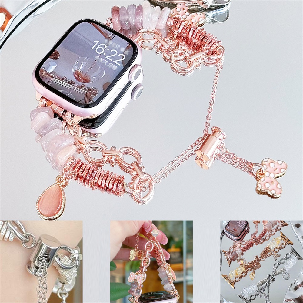 ストーン チェーン 合成宝石 綺麗 高品質 ステンレス アップルウォッチ ベルト バンド レディース 調節自由 工具不要 軽量 高級感 アイウォッチ Apple watch S11 10 9 8 7 6 5 4 3 2 1 se se2 ultra ultra2 アイウォッチ iWatch 10 9 8 7 6 交換バンド 着替 クリスマス