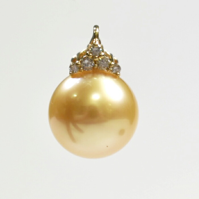 K18YG 白蝶真珠 ナチュラルゴールデンカラー ダイヤ ペンダントトップ P 約11.0mm D 約0.07ct / ゴールド ダイヤモンド 大珠 上品 エレガント きれいめ 華やか 18金 イエローゴールド 一粒|Bouquet de Pearl