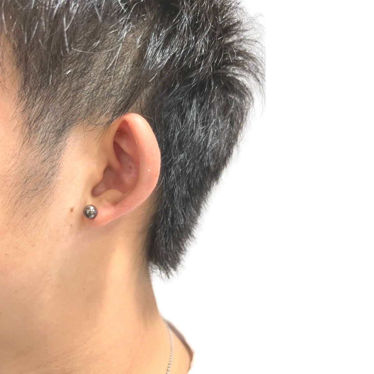 アコヤ真珠 メンズパールピアス 6-6.5ｍｍ ブラック ユニセックス 片耳用 K14WG 直結 本真珠 パールピアス アコヤ黒真珠 スタッドピアス カジュアル プレゼント