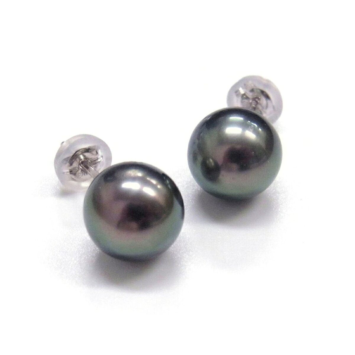 タヒチ黒蝶真珠 ブラック パールピアス 8.75-9mm ピーコックカラー K14WG 直結ピアス スタッドピアス 南洋 ブラックパール フォーマル 定番 冠婚葬祭 カジュアル 送料無料 31,460円