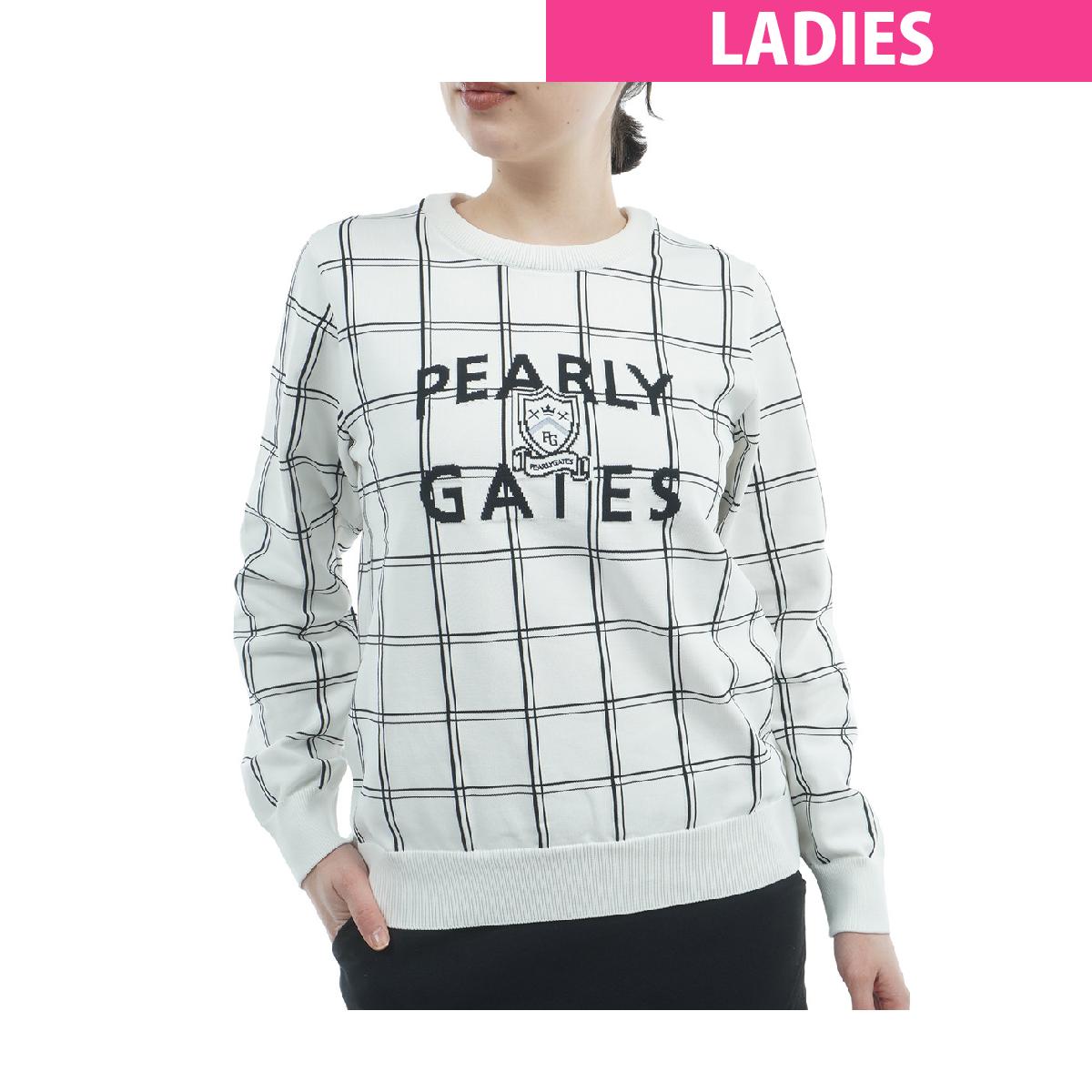 パーリーゲイツ　PEARLY GATES　ウインドペンインターシャ エンブレムプルオーバークルーネックセーター　 レディス