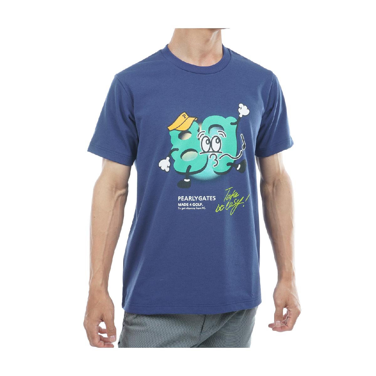 美品 PEARLY GATES パーリーゲイツ ニコちゃん スマイル Tシャツ PEARLY GATES パーリーゲイツ 半袖Tシャツ 白×ネイビー 20周年