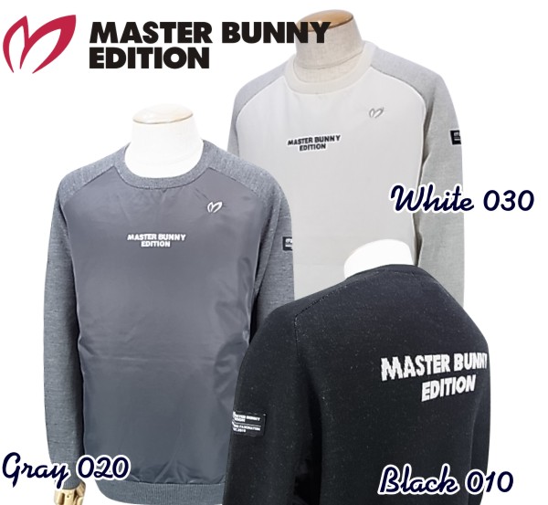 マスターバニーbyパーリーゲイツMASTER BUNNY EDITION メンズナイロンツイル×ウールジャガードクルーネック ニットプルオーバーセーター  758-1270007 21D 卓出