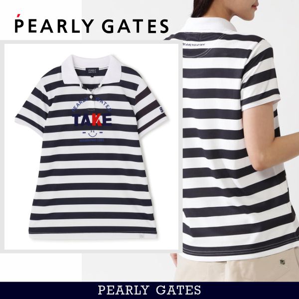 【PREMIUM SALE 30%OFF】PEARLY GATES パーリーゲイツ吸水速乾/遮熱/通気性/汗ケア/UVカット【Take it Easy！】レディース スウェットフリーＷフェイス 半袖ボーダーポロシャツ055-6160307/26A【正規品】【GOLFWAVE-15】｜パーリーゲイツ by ゴルフウェーブ