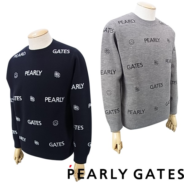 PEARLY GATES パーリーゲイツPGロゴエンブ ダブルジャガードメンズ クルーネックニットセータープルオーバー 053-1270103 21D