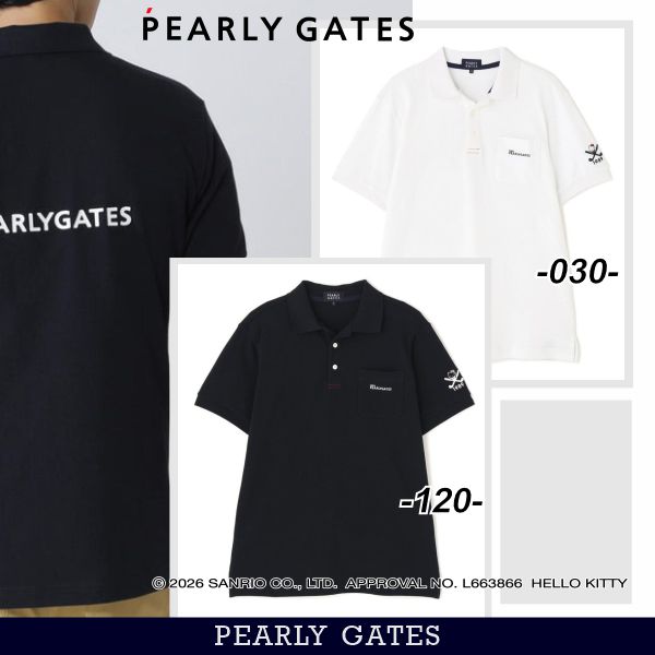 【Hello Kitty×PEARLY GATES】T/Cカノコ半袖スポーツシャツ＜メンズ＞053-6160330/26A【決まり品】 ウェア-シャツ・ポロシャツ
