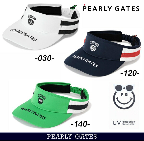 【NEW】PEARLY GATES パーリーゲイツ ≪UV Protection≫ 高UVカット！ ≪College Emblem≫ ゴムスピンドルバイザー 053-6187422/26A【正規品】