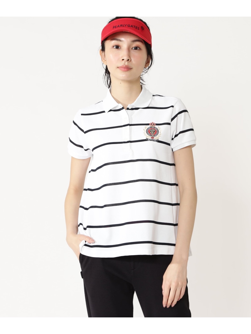 【SALE／40%OFF】先染め鹿の子&天竺ボーダー半袖ポロシャツ PEARLY GATES パーリーゲイツ トップス ポロシャツ ネイビー ホワイト【RBA_E】【送料無料】[ Fashion]｜PEARLY GATES