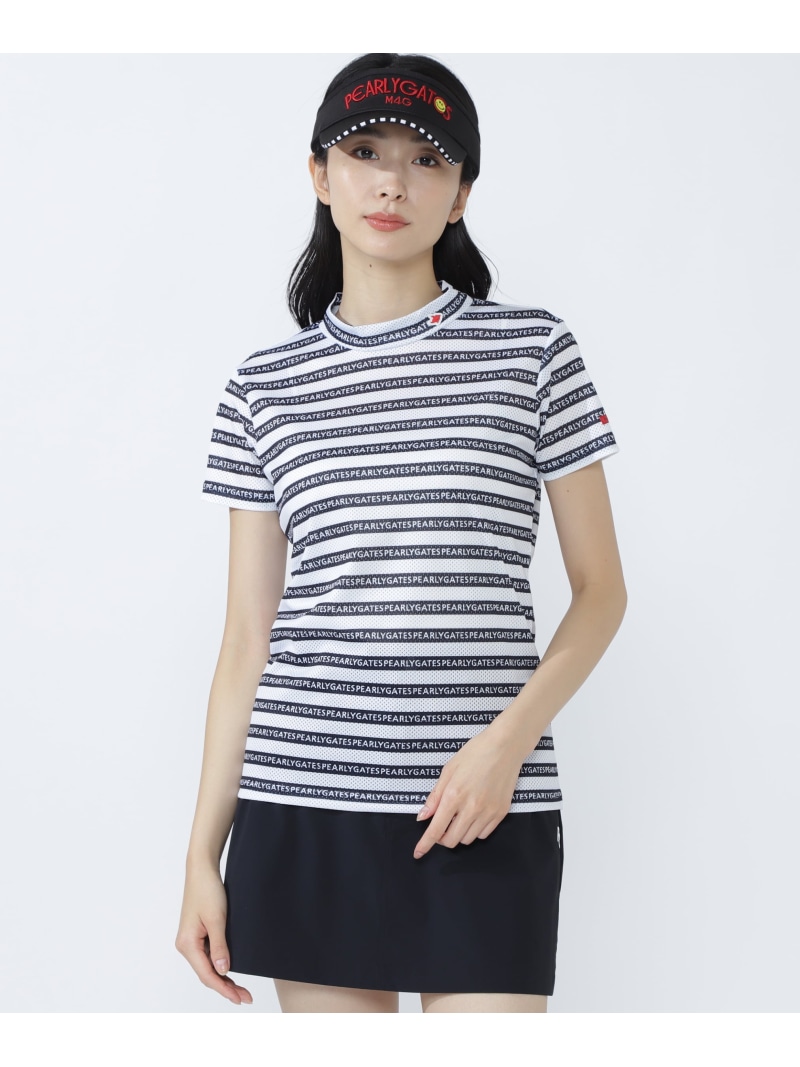 KAZEメッシュ半袖モックネックカットソー ＜ロゴタイプ間借り人柄＞ PEARLY GATES パーリーゲイツ トップス 余分の物のトップス 白いこと【貨物輸送無料】[ Fashion] その他-レディースファッション-トップス