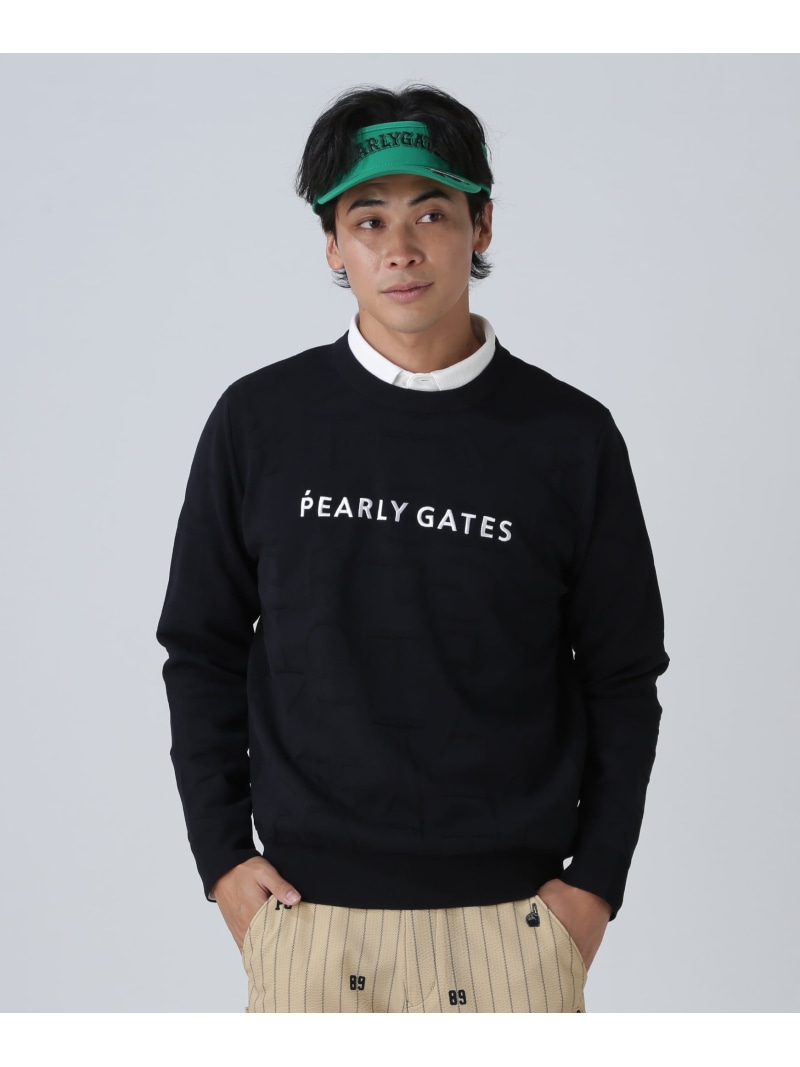 14Gクルーネックニットプルオーバー ＜ジャガードロゴ総柄＞ PEARLY GATES パーリーゲイツ トップス ニット ホワイト ネイビー グリーン【送料無料】[ Fashion]