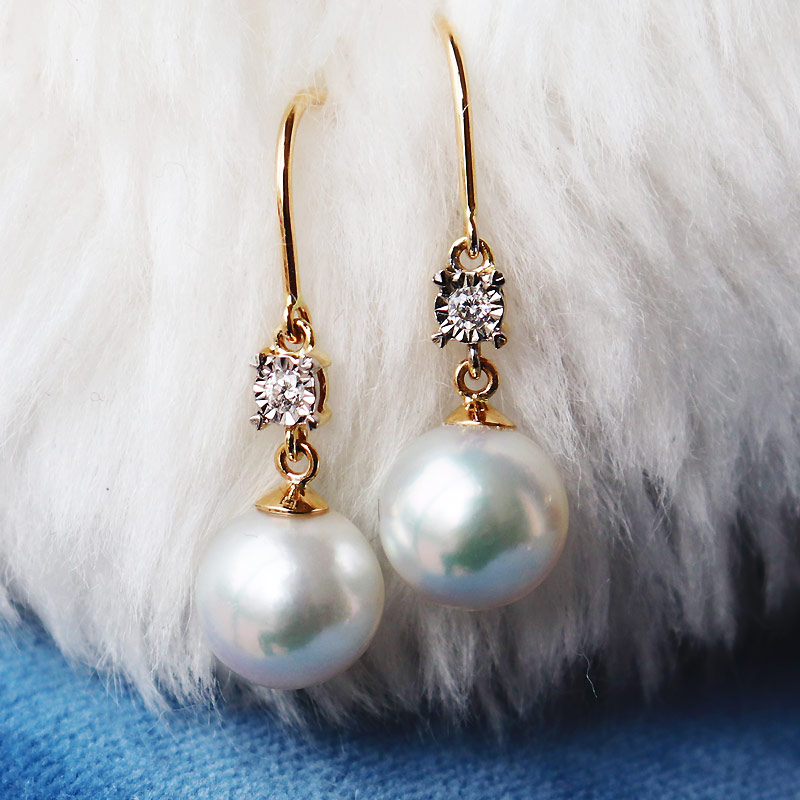 K18 あこや真珠 DIA ピアス ダイア akoya piace D0.04ct 2pcs