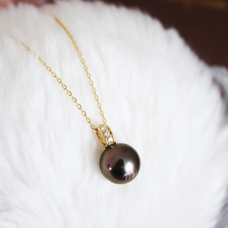 【楽天市場】K18 黒蝶真珠 9-10mm DIA ネックレス ダイア tahitian pearl necklace D0.03ct