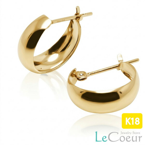 人気 フープ ぷっくりピアス 18kゴールド 5mm×13mm 月甲 甲丸 地金ピアス 両耳 レディース 女性 メンズ 男性 小さめ プレゼント 月形 月型 贈り物 三日月型 フープ ピアス シンプル お洒落 おでかけ ピヤス ぴあす 自分へのご褒美