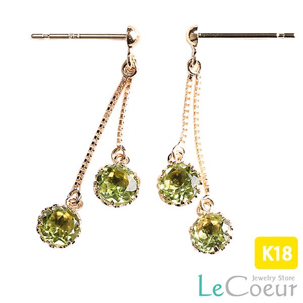 人気ピアス 18kイエローゴールド ペリドット 4mm ピアス ぶら下がり 両耳 レディース 女性 かわいい 揺れる 8月 誕生石 プレゼント おしゃれ さくらんぼ ぴあす ピヤス K18 自分へのご褒美|ピアス ル・クール