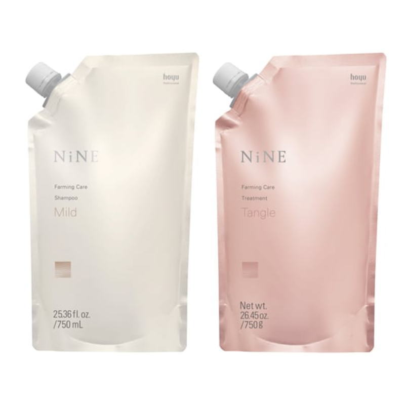 ホーユー　ナイン ファーミングケア シャンプー(750ml)トリートメント　タングル(750g)パウチセット