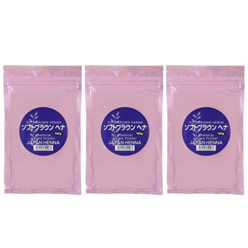 【クリックポストで送料無料】ジャパンヘナ ソフトブラウン 100g(人毛カツラ専用)（3点セット）
