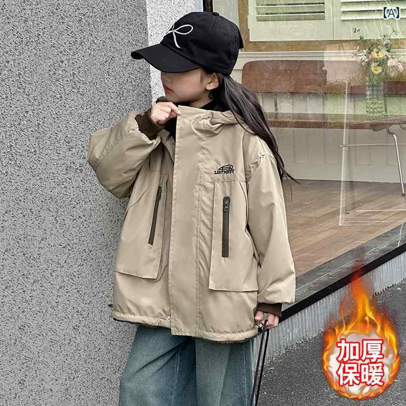 アウター 女の子 キッズ ジュニア マウンテンパーカー リバーシブル フード付き スタンドカラー 長袖 厚手 裏起毛 フリース ポリエステル 韓国風 ジップアップ 柔らかな肌触り 無地