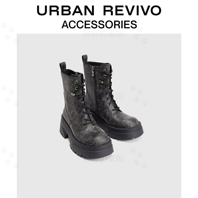 URBAN REVIVO 新作 レディース ディストレスド産業 遊撃手ブーツ ヴィンテージ・ハードコーデ・カジュアル UAYS40017