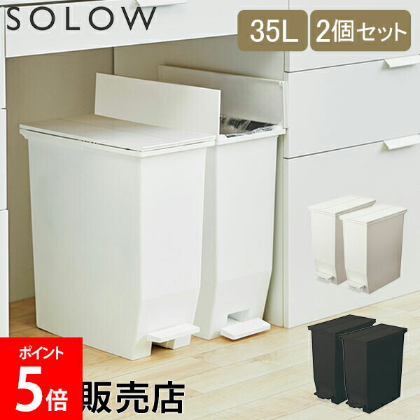 ＼店内、モール内最安挑戦中／ ソロウ SOLOW ゴミ箱 2個セット ごみ箱 ダストボックス 35L ペダルオープンツイン GSLW00 ペダル付き キャスター付き スリム 角型 キッチン おしゃれ