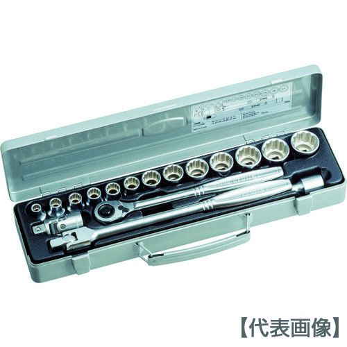 ＴＯＮＥ　ソケットレンチセット　差込角１２．７ｍｍ　１７点セット　１２角（８ｍｍ～）（750M）116-5771【ＴＯＮＥ（株）】