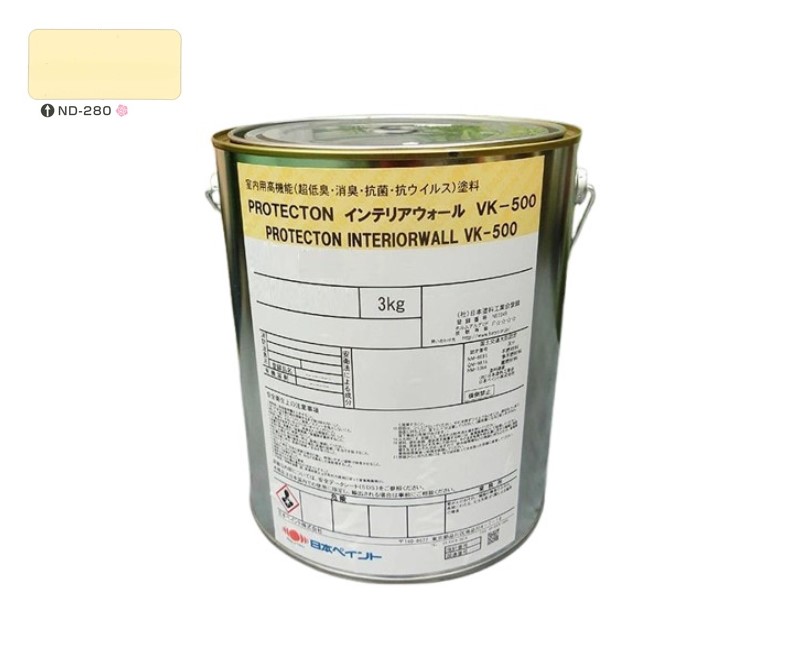 ＰＲＯＴＥＣＴＯＮインテリアウォール　VK500　ＮＤ－２８０　3kg【日本ペイント】室内塗料　ウイルス対策　上塗　淡彩