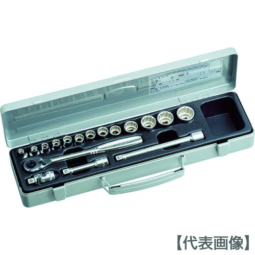 ＴＯＮＥ ソケットレンチセット 差込角９．５ｍｍ １７点セット ６角 １２角（1560M）116-5496【ＴＯＮＥ（株）】