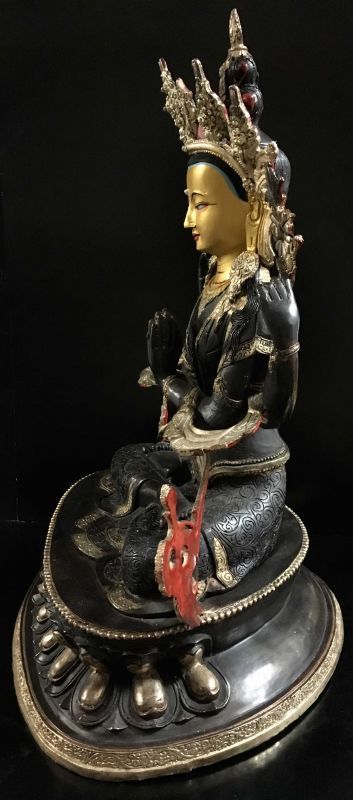 中国　マンモス牙製観音様像　彩入　送料込み0513 工芸品 アンティーク/コレクション その他 【ご予約品】
