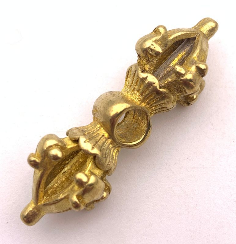 チベット密教法具　古銅鍍金　五鈷杵摘み　香炉　V　8598 チベット密教法器 五鈷杵 金剛杵 仏教法具 真鍮製 vajra 13.5cm