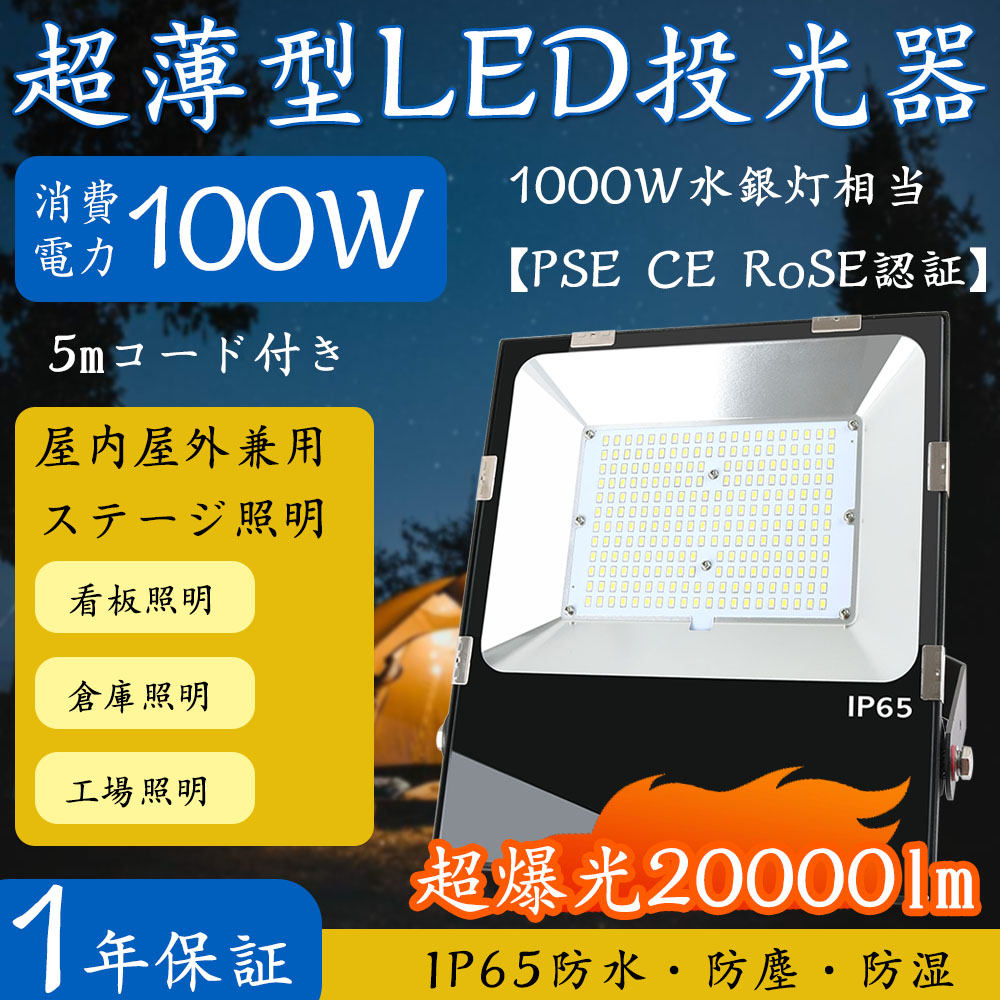 人気即納防水IP65 アルミ製 LED 投光器 10W AC100V 電源コード 5m 10個 ホワイト 白発光 作業灯 倉庫 駐車場 照明 投光器