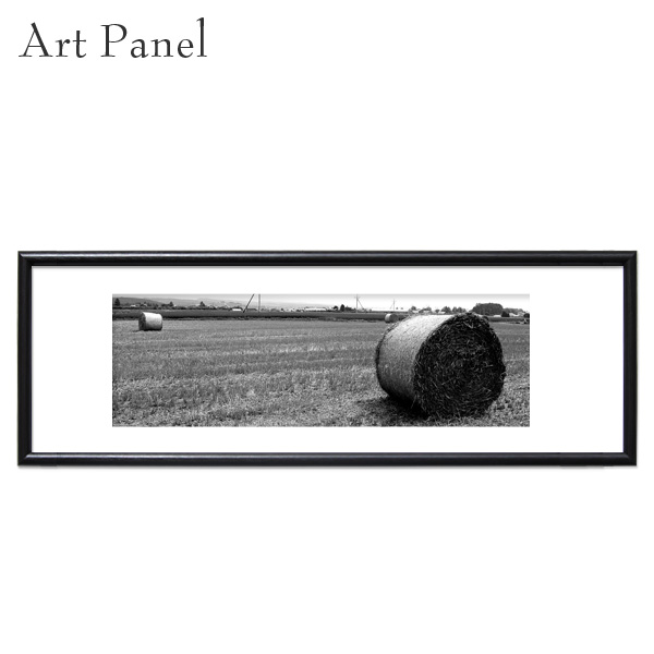アートパネル モダン 横長 絵画 ポスター モノクロ 牧草ロール 風景 自然 写真 インテリア 壁掛け 飾り モノトーン おしゃれ ウォールアート