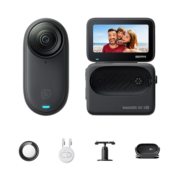 GO 3S - 4K小型ウェアラブルVlogテレビカメラ、ハンズフリーPOV、どこでもマウント、手ブレ手を加える、蓄電池耐久年数140分、10m雨合羽、人工知能学まとめ上げる、Apple Find My相応う、Vlog/旅する/アウトドア/愛玩動物POV用 押し並べて版 - 64GB