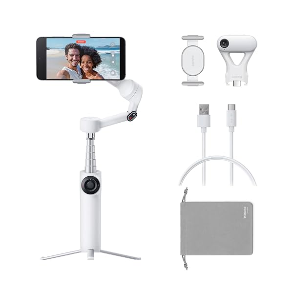 Flow 2 Pro Plus AIトラッカーキット ホワイトー - 折りたたみ式スマホジンバル、あらゆるアプリでAIトラッキング、複数人トラッキング、内蔵三脚/自撮り棒、リモコン、iPhone/Android対応スタビライザー、旅行&Vlog用｜ぺんぎんや