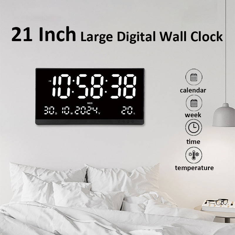 21 インチ大型デジタル壁時計大型 LED スクリーン表示時計時間/日付/週/温度 12/24 時間調整可能な明るさ|ぺんぎんや