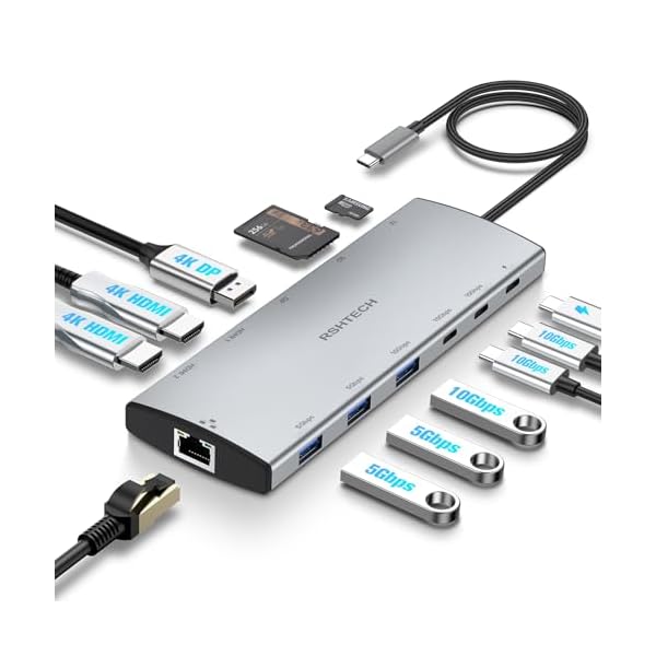 縛ステイション 3画面最終生産物 (12-インチ-1, Triple Display)  USB-C こしき 2 HDMI＋DP 最大限度4K@60サイクル 最終生産物 MST役立つこと PD相応う 100W 給電 USB A\u0026C 3.2 10Gbps資料遷らす界面 1G