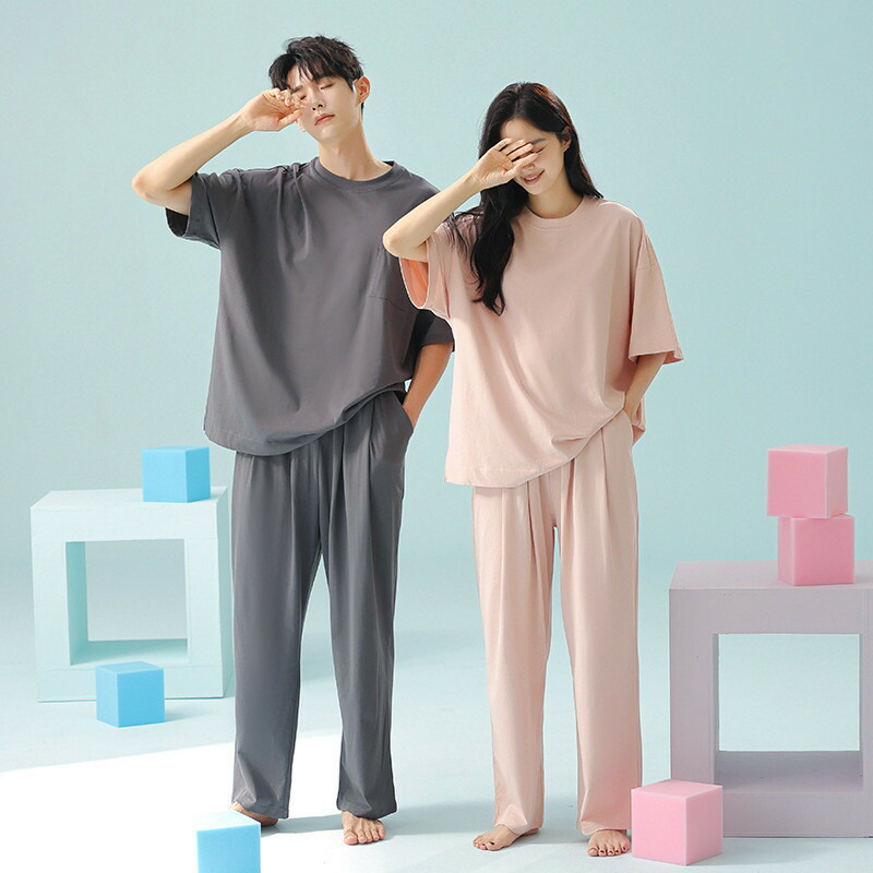 ペア パジャマ 半袖 夏 綿100% 男女2着 セット 春 軽量 綿 半袖トップス ロングパンツ 高級 カップル ルームウェア 春夏 ペアパジャマ 結婚祝い プレゼント お祝い おもしろ 夫婦 ギフト 上下セット レディース 部屋着 メンズ