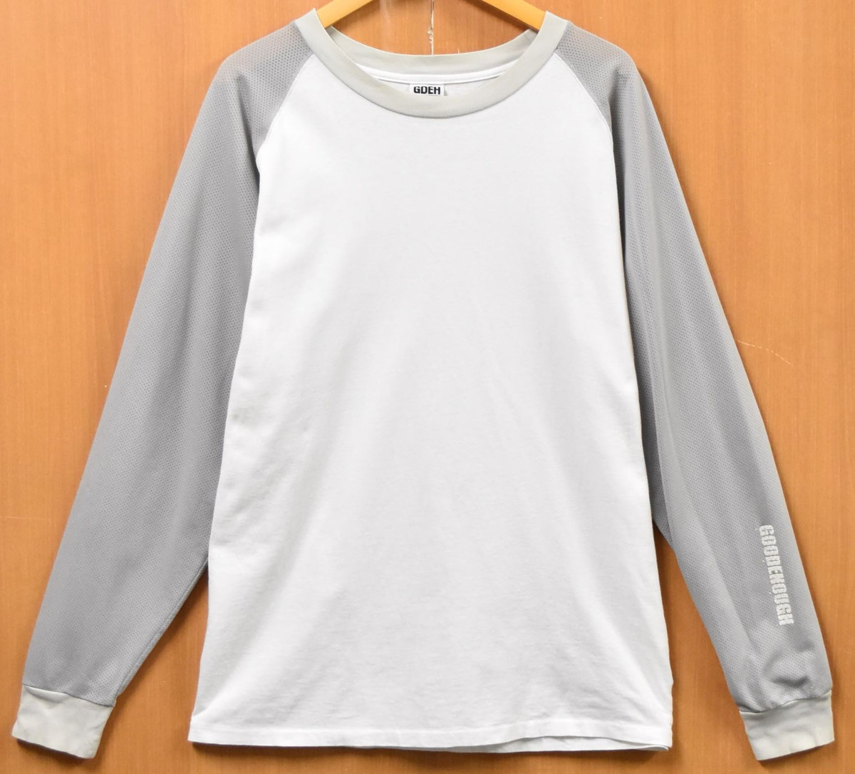 【ビッグサイズ】GOODENOUGH グッドイナフ 裏原 長袖Tシャツ ロンT ラグラン 袖メッシュ ホワイト×グレー メンズXL【中古】▼