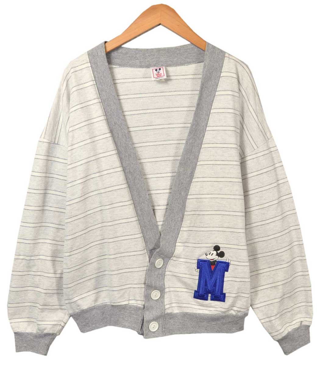 ミッキーマウス刺繍 ダークグレー カーディガン　XL Disney⭐︎ディズニー⭐︎ミッキーニットカーディガン