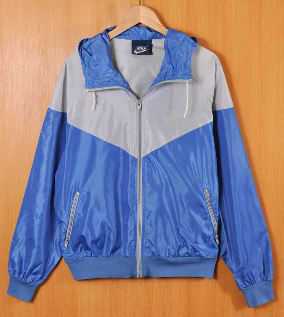 【楽天市場】ヴィンテージ 1980年代 紺タグ NIKE ナイキ フード付き ナイロンジャケット ナイロンパーカ ブルー×グレー メンズM相当