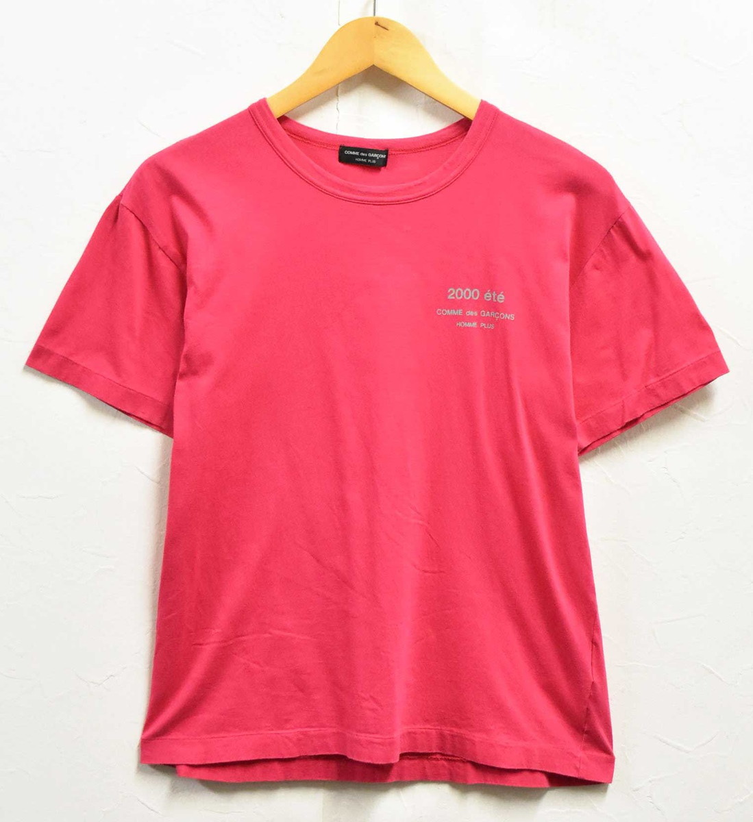 【AD1999】ヴィンテージ 1990年代 日本製 COMME des GARCONS HOMME PLUS コム・デ・ギャルソン オム プリュス 2000ete 半袖Tシャツ マゼンダピンク メンズS相当【中古】▼