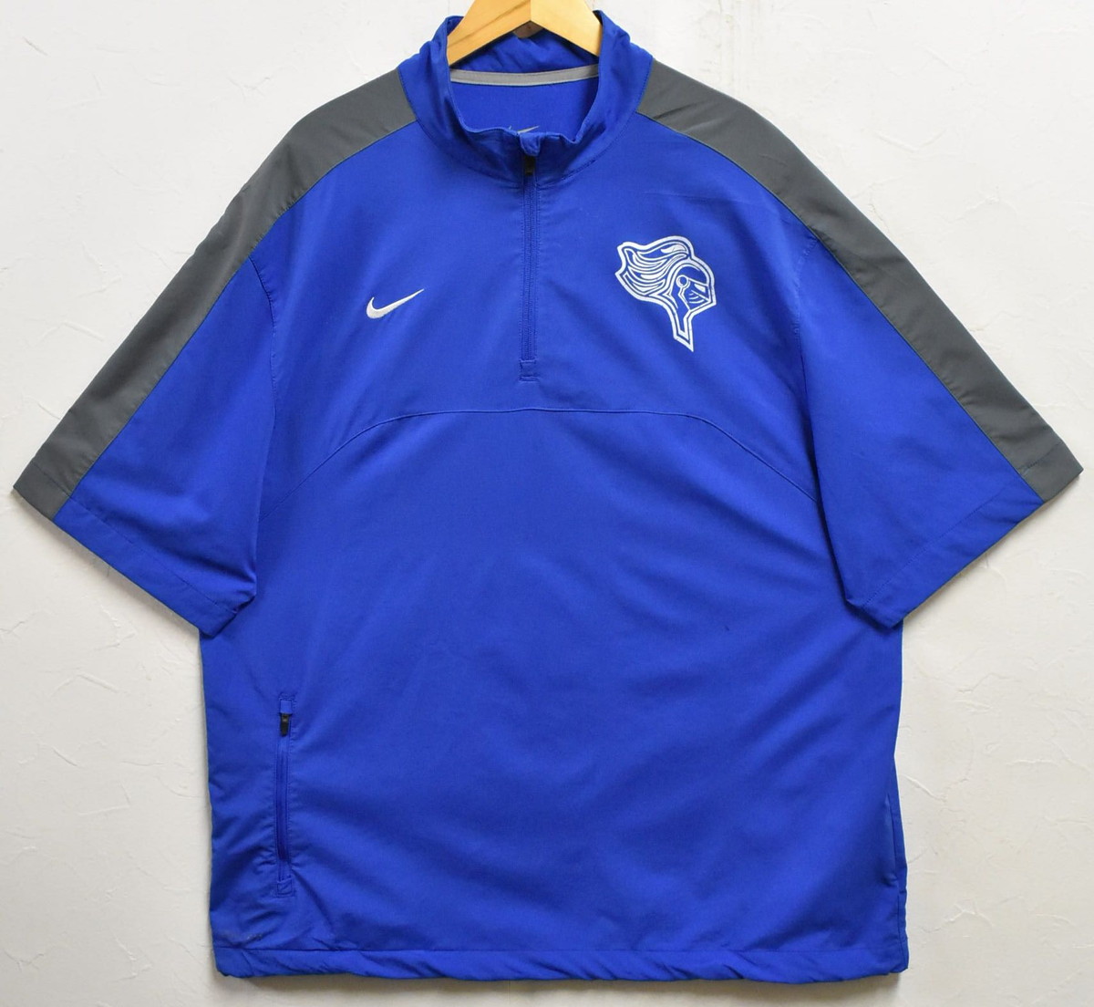 【ビッグサイズ】NIKE ナイキ DRI-FIT カレッジ系 半袖 ハーフジップ プルオーバー ナイロンジャケット 薄手 カットソー ブルー×グレー メンズXL相当【中古】▼