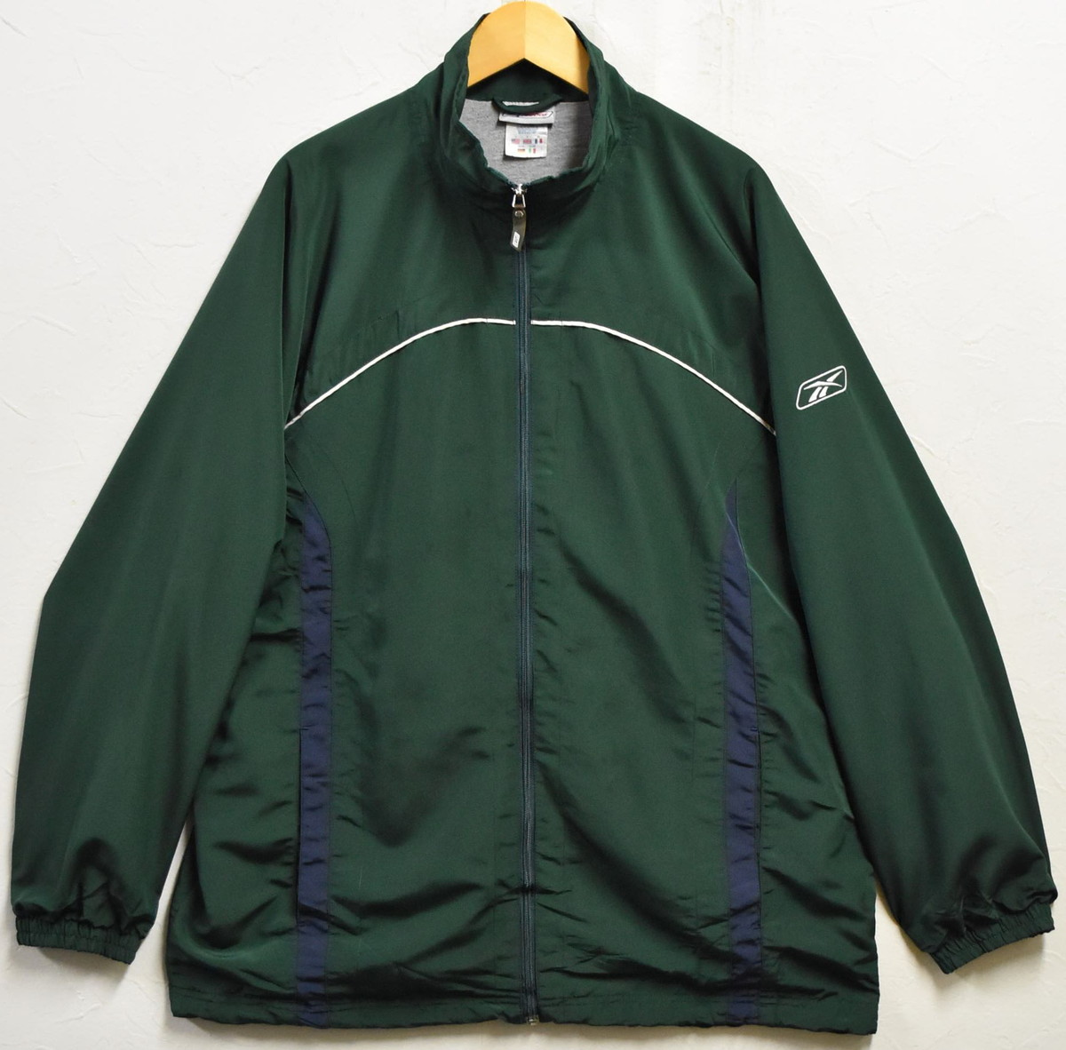【ビッグ大きさ】Reebok リーボック フルジップ ナイロン上衣 薄っぺら 上衣 上衣 貨物自動車上衣 ロゴタイプ刺しゅう 緑であること×米国海軍 メンズXL好いかげんに【中古】■